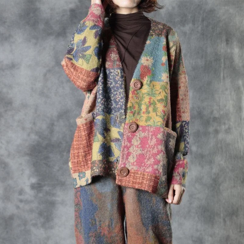 Long women's mac coats in a lightweight fabric for spring showersSpring Colorful Flower Knit Sweater Coat Long women's mac coats in a lightweight fabric for spring showersSpring Colorful Flower Knit Sweater Coat