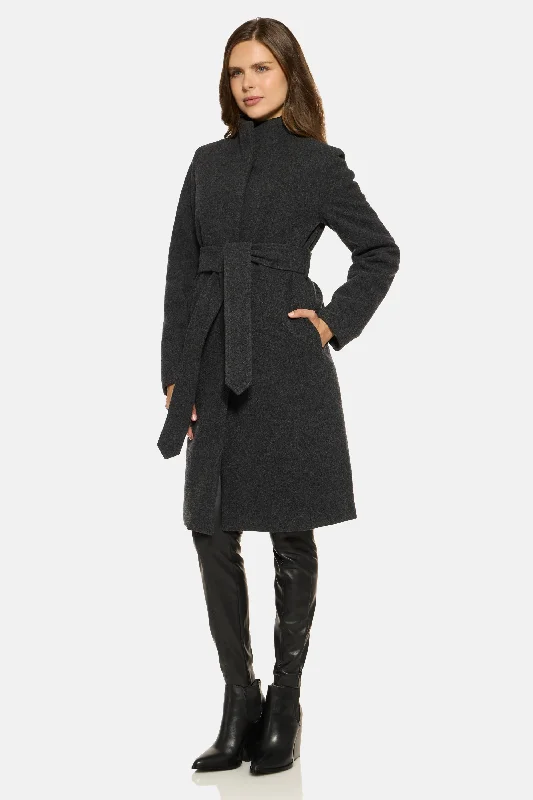 Women's pea coats with brass buttons for a nautical - inspired styleStand Collar City Coat, Charcoal Women's pea coats with brass buttons for a nautical - inspired styleStand Collar City Coat, Charcoal
