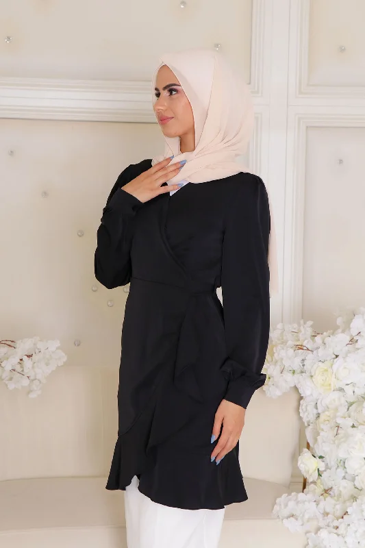 hooded women cardigan for added warmth and styleTessa Wrap Top- Black
