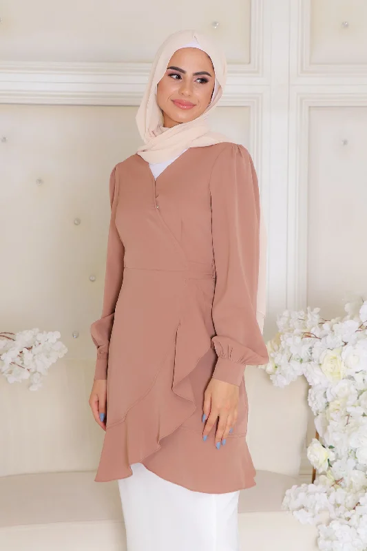 ribbed women cardigan with a classic textureTessa Wrap Top- Tan