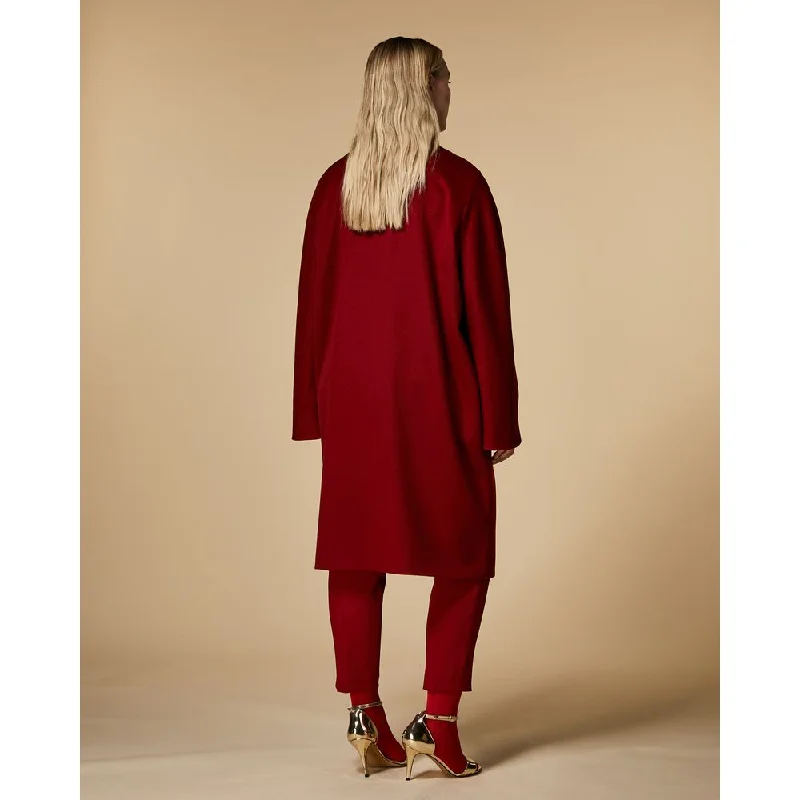 Women's knee - length wool blend coats with a fur collar for added warmthTRIONFO