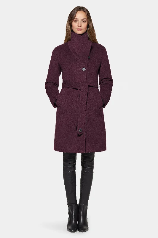 Women's knee - length wool blend coats with a fur collar for added warmthCity Coat, Burgundy Women's knee - length wool blend coats with a fur collar for added warmthCity Coat, Burgundy