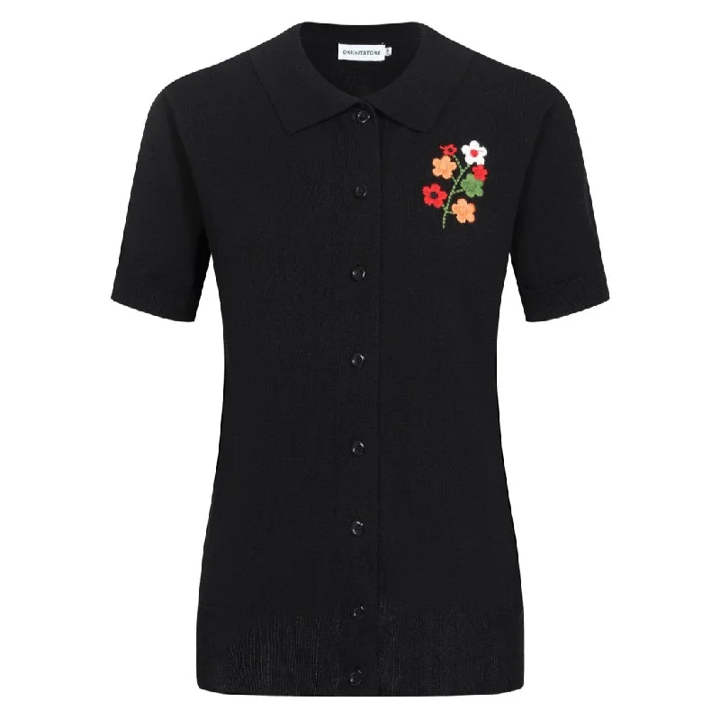 boyfriend style women cardigan for a relaxed fitWomen's black vintage embroidered floral cardigan top boyfriend style women cardigan for a relaxed fitWomen's black vintage embroidered floral cardigan top