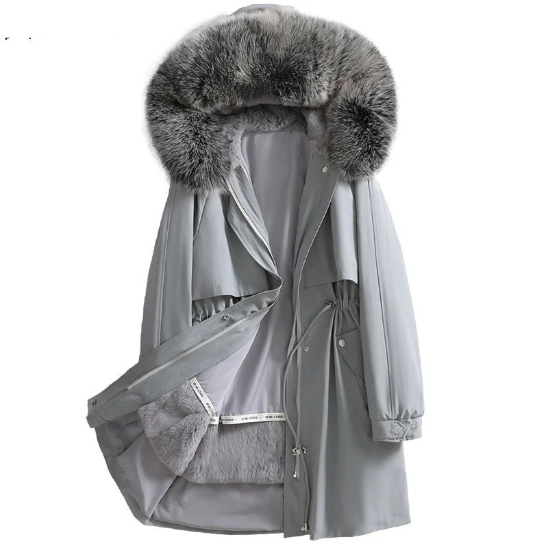 Women's long - sleeve wool coats in a houndstooth pattern for a classic charmWomen's Winter Real Fox Fur Mid-length Hooded Long Thick Warm Coat Women's long - sleeve wool coats in a houndstooth pattern for a classic charmWomen's Winter Real Fox Fur Mid-length Hooded Long Thick Warm Coat