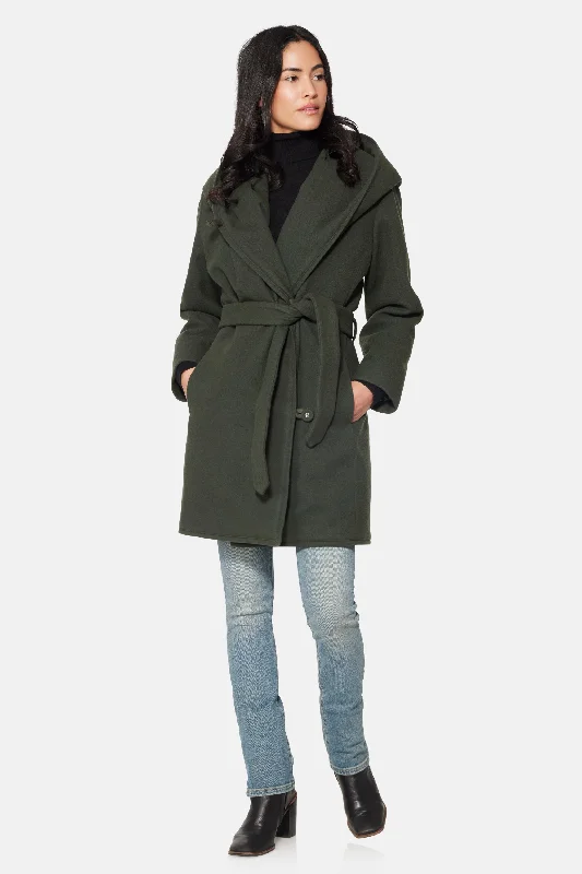 Women's pea coats with brass buttons for a nautical - inspired styleHooded Wrap Coat, Hunter Green Women's pea coats with brass buttons for a nautical - inspired styleHooded Wrap Coat, Hunter Green