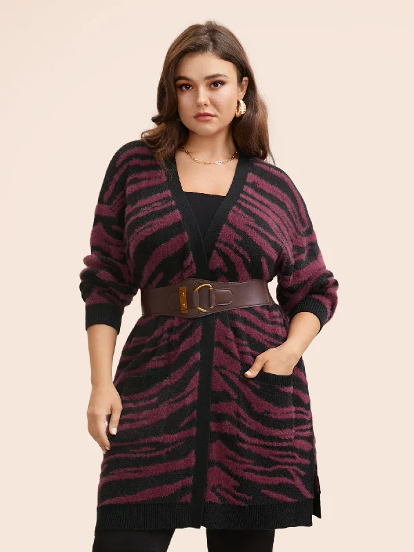 ribbed women cardigan with a classic textureZebra Print Fluffy Patch Pocket Cardigan ribbed women cardigan with a classic textureZebra Print Fluffy Patch Pocket Cardigan