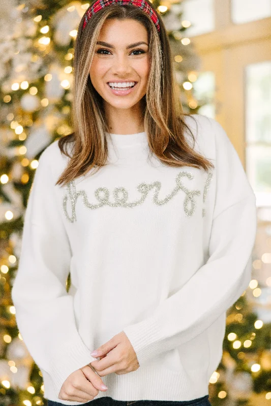 Plus Size Women's Oversized Chunky Knit SweatersAll Cheer Cream White Script Sweater Plus Size Women's Oversized Chunky Knit SweatersAll Cheer Cream White Script Sweater