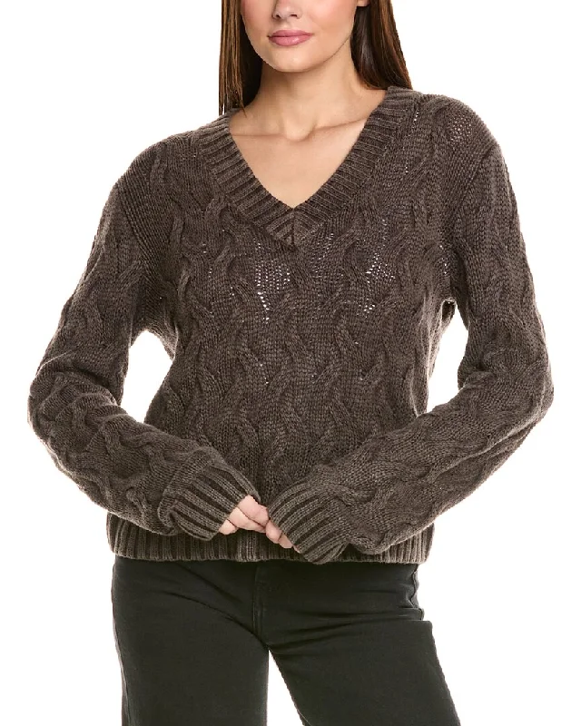 Bell - Sleeve Women's Mohair - Wool Blend SweatersBella Dahl V-Neck Cable Sweater