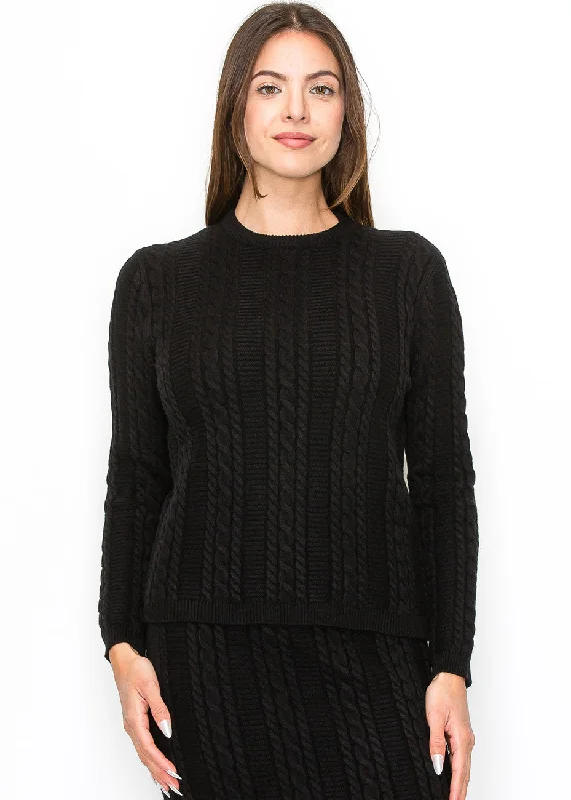 Plus Size Women's Oversized Chunky Knit SweatersBlack Cable Texture Sweater