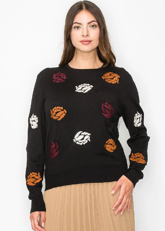 Mock Neck Women's Alpaca Wool Sweaters in Earth TonesBlack Garden Embroidered Sweater Mock Neck Women's Alpaca Wool Sweaters in Earth TonesBlack Garden Embroidered Sweater