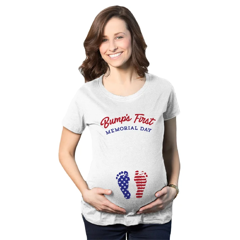 Ringer T Shirt Women with Retro - Inspired StripesBump's First Memorial Day Maternity T Shirt Ringer T Shirt Women with Retro - Inspired StripesBump's First Memorial Day Maternity T Shirt
