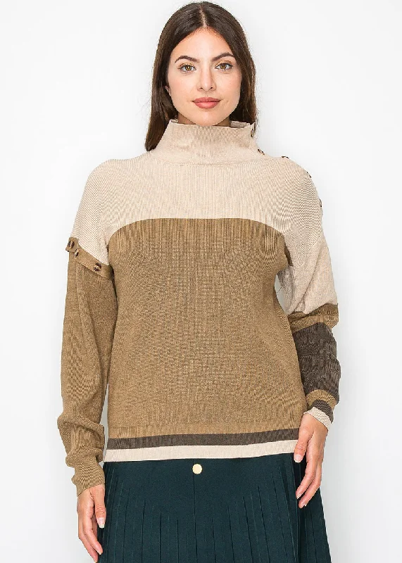 Mock Neck Women's Alpaca Wool Sweaters in Earth TonesCamel Knit Sweater with Button Detailing Mock Neck Women's Alpaca Wool Sweaters in Earth TonesCamel Knit Sweater with Button Detailing