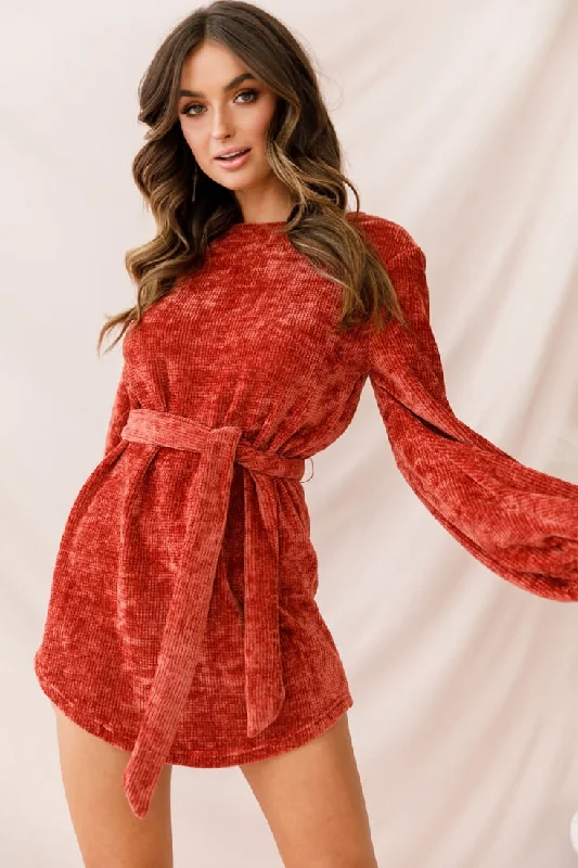 Plus Size Women's Open - Front Cardigan Style Sweater DressesDiva Velvet Yarn Knit Dress Rust Plus Size Women's Open - Front Cardigan Style Sweater DressesDiva Velvet Yarn Knit Dress Rust