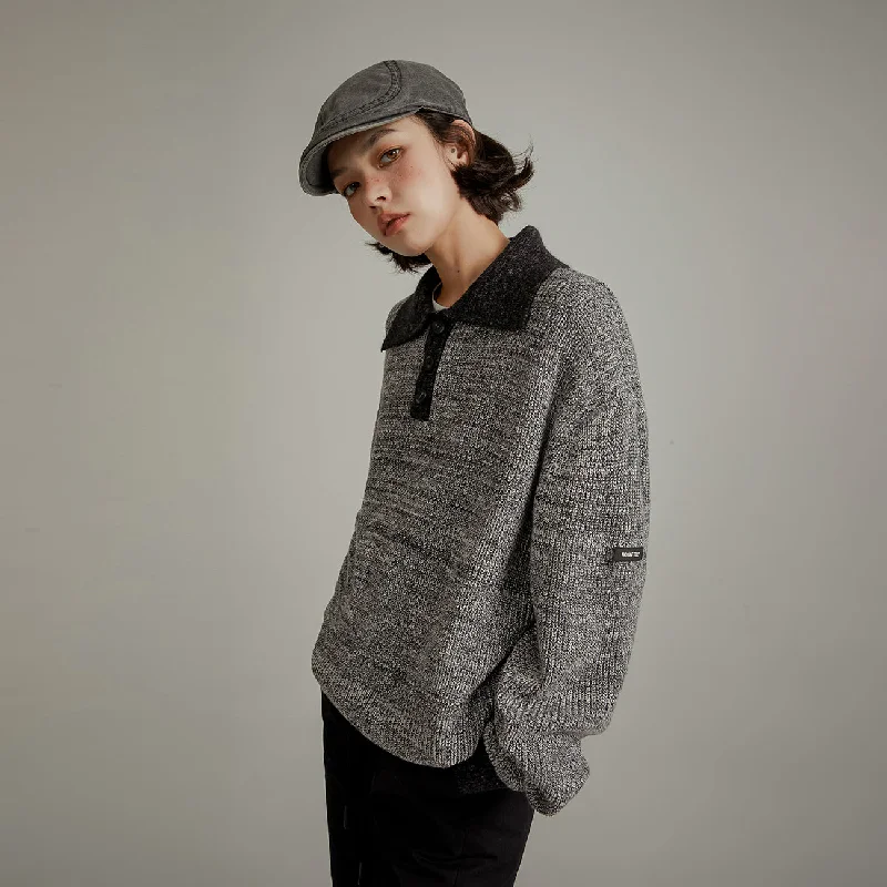 Button - Down Women's Shetland Wool Sweaters in Traditional PatternsPolo Neck Color Combination Knit Sweater Button - Down Women's Shetland Wool Sweaters in Traditional PatternsPolo Neck Color Combination Knit Sweater