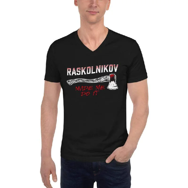 Long Sleeve Women T Shirt for Cooler WeatherDostoevsky - Raskolnikov Made Me Do It - Unisex V-Neck T-Shirt Long Sleeve Women T Shirt for Cooler WeatherDostoevsky - Raskolnikov Made Me Do It - Unisex V-Neck T-Shirt
