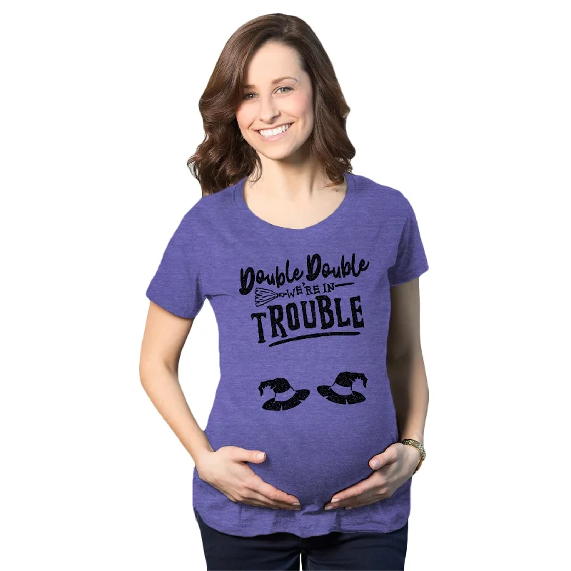 Crew Neck Women T Shirt with a Timeless DesignDouble Double We're In Trouble Maternity T Shirt Crew Neck Women T Shirt with a Timeless DesignDouble Double We're In Trouble Maternity T Shirt
