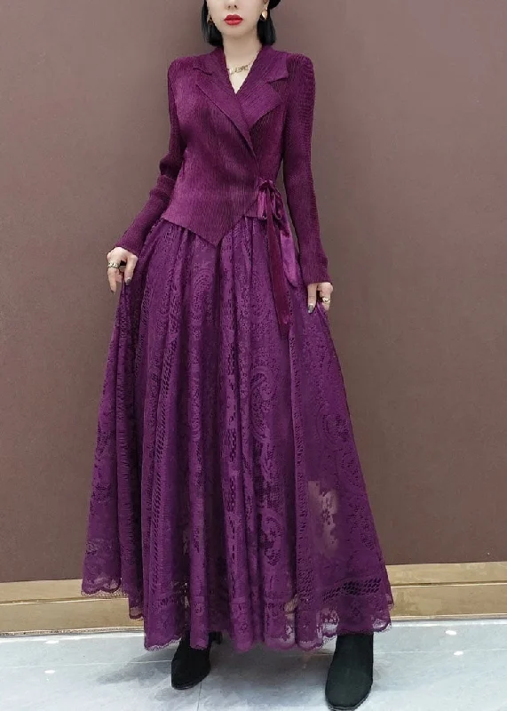 Women's Off - Shoulder Chunky Knit Sweater Dresses in Earth TonesFitted Purple tie waist Peter Pan Collar Knit tops lace skirts Sets two Pieces Spring Women's Off - Shoulder Chunky Knit Sweater Dresses in Earth TonesFitted Purple tie waist Peter Pan Collar Knit tops lace skirts Sets two Pieces Spring
