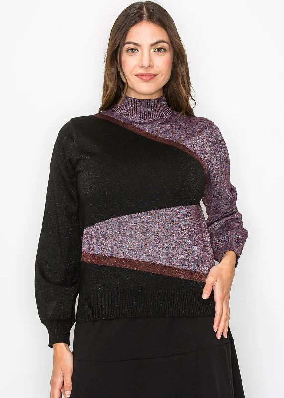 Hooded Women's Fleece - Lined Sweaters for WinterGeometric Colorblock Turtleneck Sweater Hooded Women's Fleece - Lined Sweaters for WinterGeometric Colorblock Turtleneck Sweater