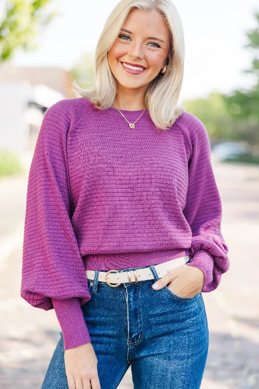 Plus Size Women's Sequined Sweaters for Special OccasionsIn The Works Plum Purple Ribbed Sweater Plus Size Women's Sequined Sweaters for Special OccasionsIn The Works Plum Purple Ribbed Sweater