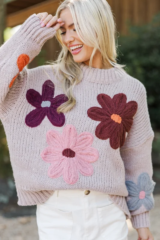Plus Size Women's Belted Cable Knit SweatersJust You Wait Natural Floral Sweater