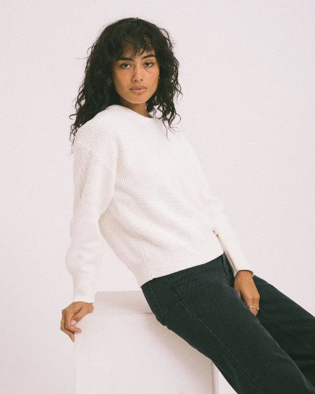 Button - Down Women's Shetland Wool Sweaters in Traditional PatternsMila Twist Crew Neck Knit Snow White Button - Down Women's Shetland Wool Sweaters in Traditional PatternsMila Twist Crew Neck Knit Snow White