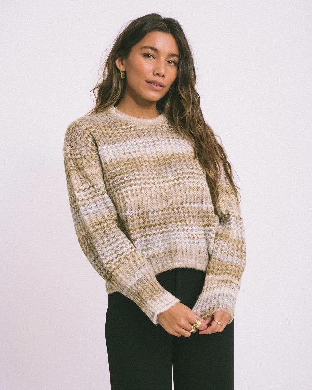 Plus Size Women's Side - Slit Sweaters in Bold SolidsSimone Crew Knit Stripes Multi Dye Plus Size Women's Side - Slit Sweaters in Bold SolidsSimone Crew Knit Stripes Multi Dye