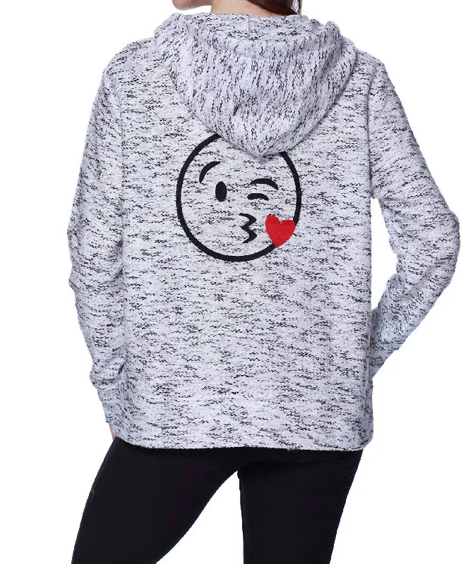 Midi - Length Women's Shetland Wool Sweater Dresses in Traditional PatternsKiss Emoji Hooded Cardigan In Black White Midi - Length Women's Shetland Wool Sweater Dresses in Traditional PatternsKiss Emoji Hooded Cardigan In Black White