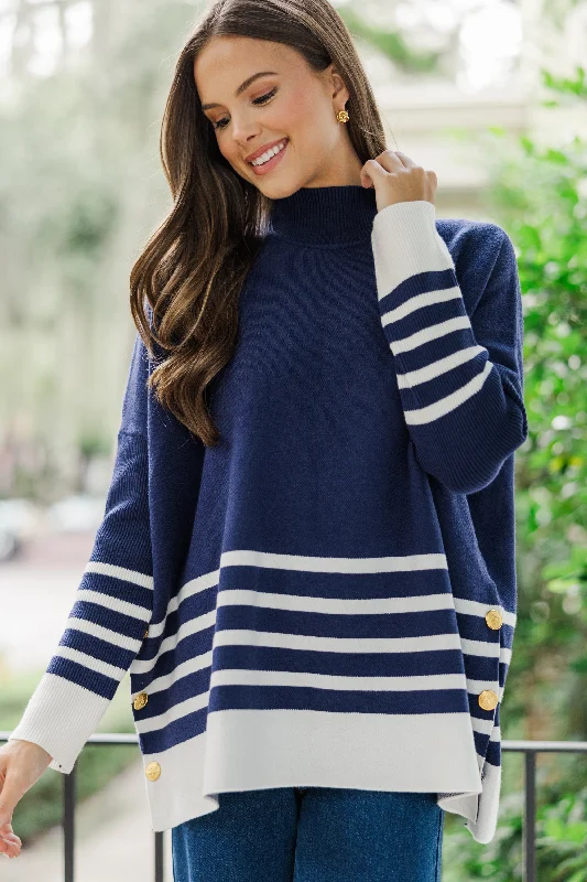 Plus Size Women's Belted Cable Knit SweatersMaine Attraction Navy Blue Striped Sweater Plus Size Women's Belted Cable Knit SweatersMaine Attraction Navy Blue Striped Sweater