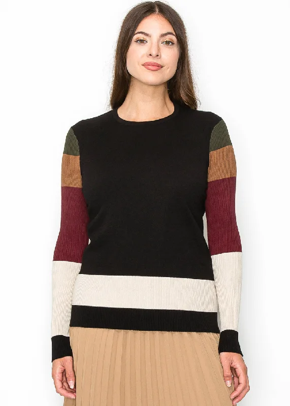 Button - Down Women's Shetland Wool Sweaters in Traditional PatternsMulticolor Sleeve Crewneck Top Button - Down Women's Shetland Wool Sweaters in Traditional PatternsMulticolor Sleeve Crewneck Top