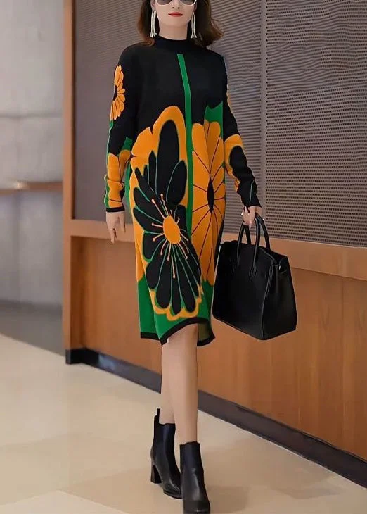 A - Line Women's Merino Wool Sweater Dresses in Classic StylesNew Patchwork Turtleneck Print Patchwork Knit Long Sweater Dress Fall A - Line Women's Merino Wool Sweater Dresses in Classic StylesNew Patchwork Turtleneck Print Patchwork Knit Long Sweater Dress Fall