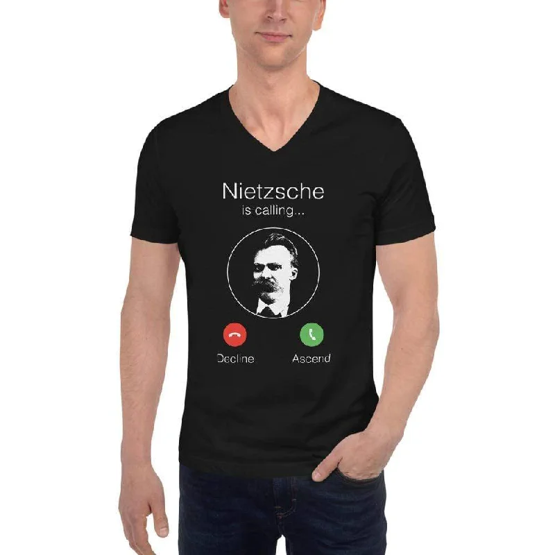 V - Neck Women T Shirt to Enhance the NecklineNietzsche Calling - Decline or ascend - Unisex V-Neck T-Shirt V - Neck Women T Shirt to Enhance the NecklineNietzsche Calling - Decline or ascend - Unisex V-Neck T-Shirt