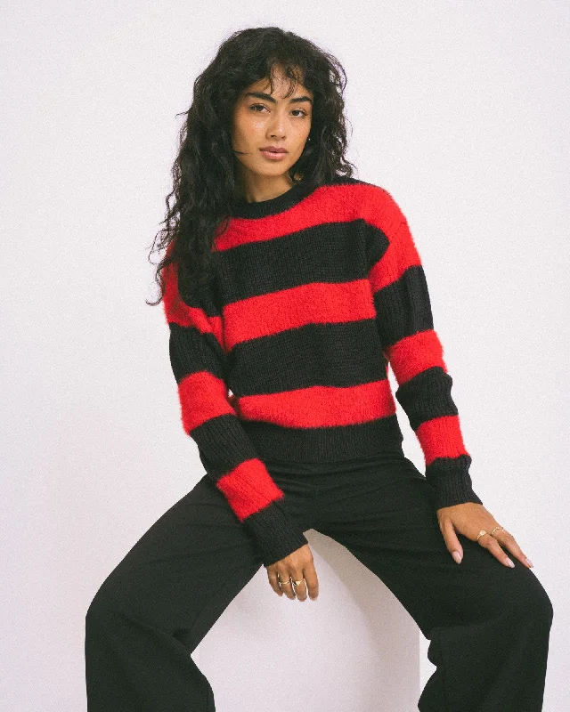 Boat Neck Women's Merino Wool Sweaters in Neutral ShadesBlair Knit Black W. Racing Red Boat Neck Women's Merino Wool Sweaters in Neutral ShadesBlair Knit Black W. Racing Red
