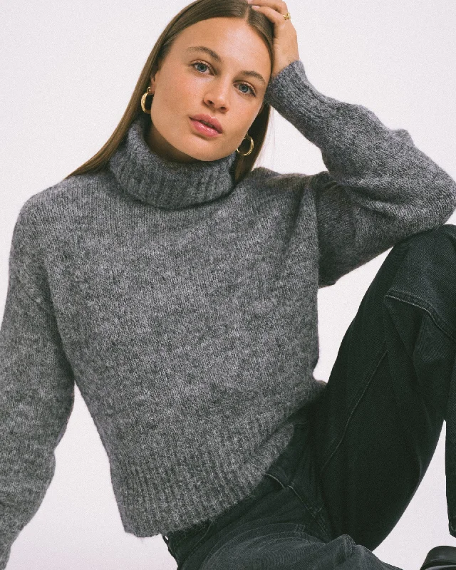 Plus Size Women's Oversized Chunky Knit SweatersSutton Roll Neck Knit Medium Grey Melange Plus Size Women's Oversized Chunky Knit SweatersSutton Roll Neck Knit Medium Grey Melange