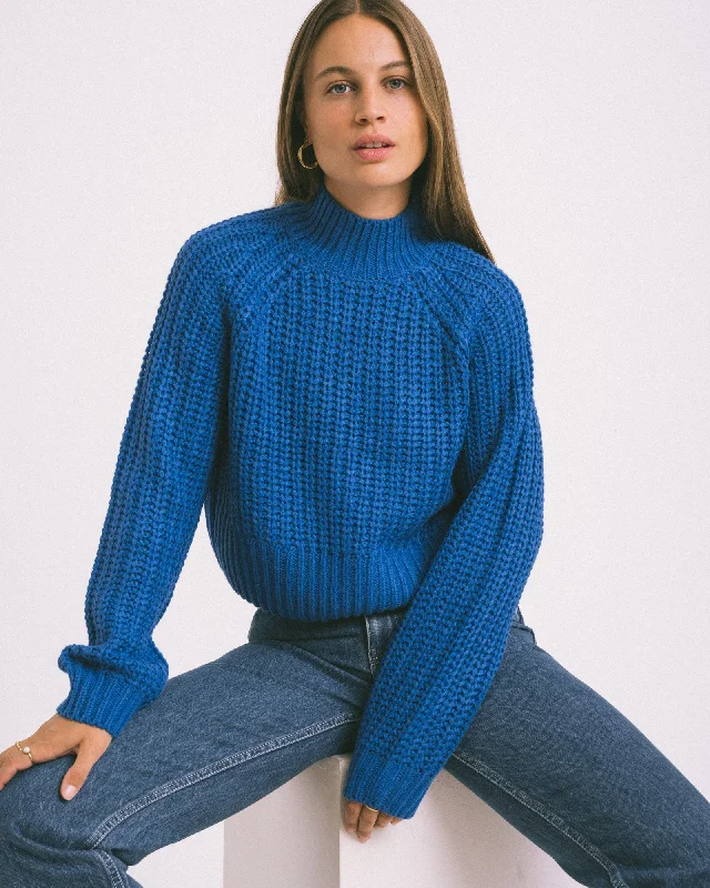 Button - Down Women's Shetland Wool Sweaters in Traditional PatternsTessa High Neck Knit Lapis Blue Button - Down Women's Shetland Wool Sweaters in Traditional PatternsTessa High Neck Knit Lapis Blue