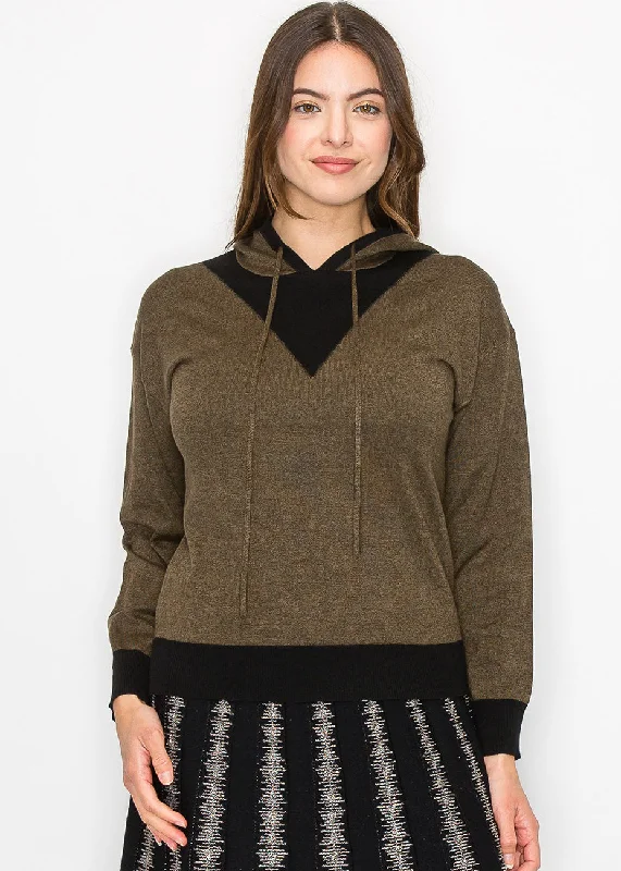 Bell - Sleeve Women's Mohair - Wool Blend SweatersOlive & Black Modest Hoodie