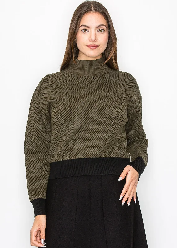Cropped Women's Angora Blend Sweaters for a Trendy LookOlive High-Neck Knit Sweater