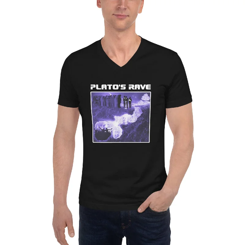Crew Neck Women T Shirt with a Timeless DesignPlato's Rave Cave - Unisex V-Neck T-Shirt Crew Neck Women T Shirt with a Timeless DesignPlato's Rave Cave - Unisex V-Neck T-Shirt