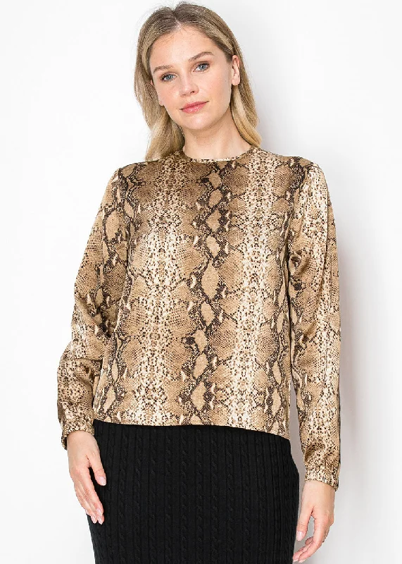 V - Neck Women's Ribbed Wool Sweaters for FallSnake Print Long-Sleeve Top
