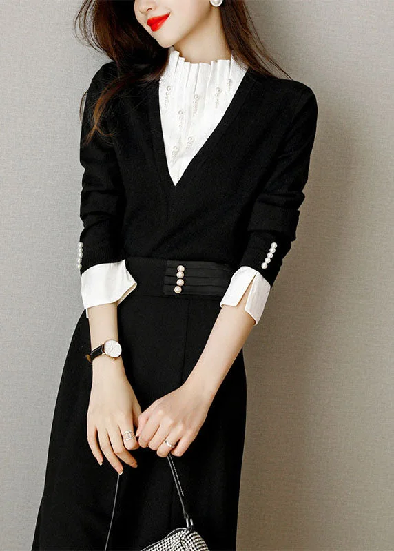 Tie - Front Women's Lambswool Sweaters in Pastel HuesStyle Black Patchwork Knit Sweater Tops Spring Tie - Front Women's Lambswool Sweaters in Pastel HuesStyle Black Patchwork Knit Sweater Tops Spring