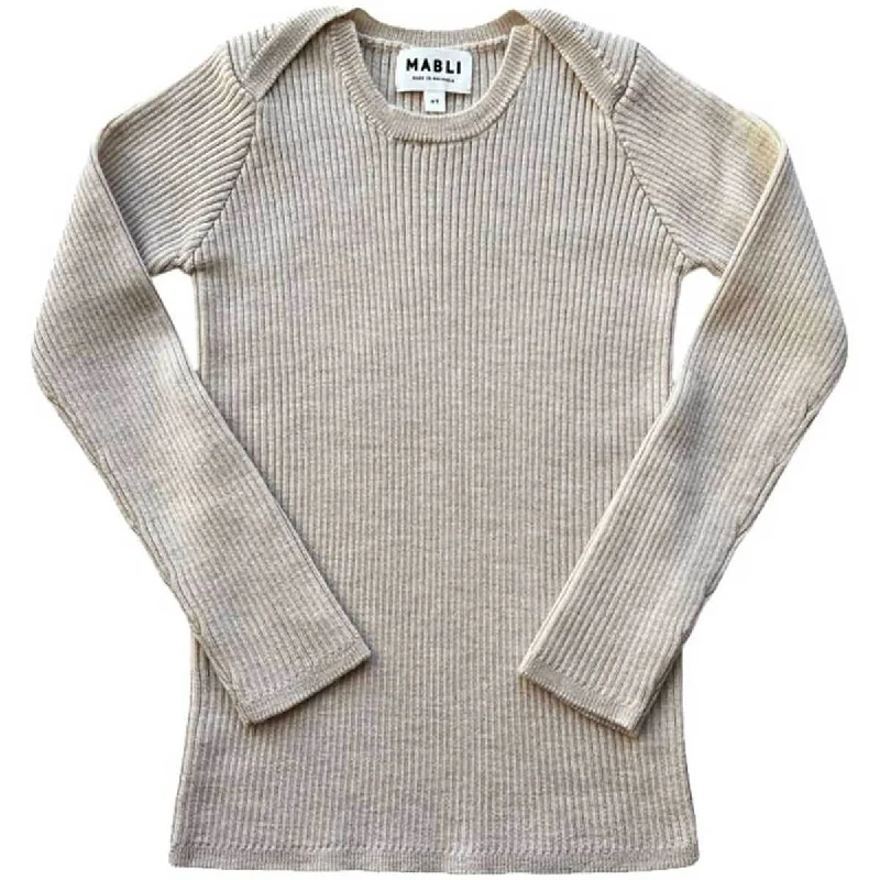 Open - Front Women's Cardigan - Style Mohair SweatersSylfaen Skinny Rib Long Sleeve Top in Almond by Mabli - Last One In Stock - 6 Months Open - Front Women's Cardigan - Style Mohair SweatersSylfaen Skinny Rib Long Sleeve Top in Almond by Mabli - Last One In Stock - 6 Months