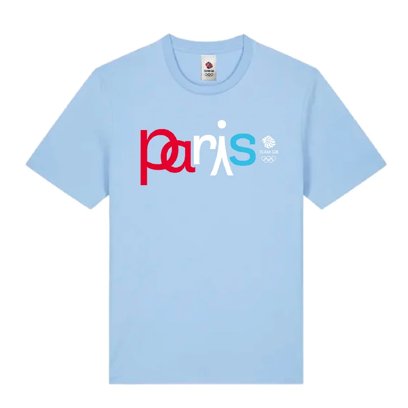 Crew Neck Women T Shirt with a Timeless DesignTeam GB Eiffel Logo Printed T-shirt Light Blue Crew Neck Women T Shirt with a Timeless DesignTeam GB Eiffel Logo Printed T-shirt Light Blue