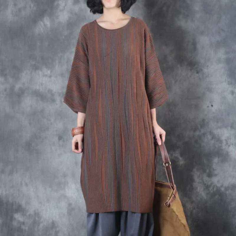 Hooded Women's Fleece - Lined Sweaters for WinterThick warm dark brown fashion sweater blouse baggy loose casual woolen dress