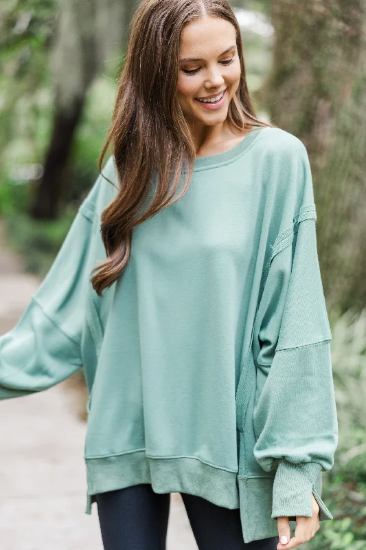 Plus Size Women's Belted Cable Knit SweatersThis Is It Sage Green Oversized Sweater