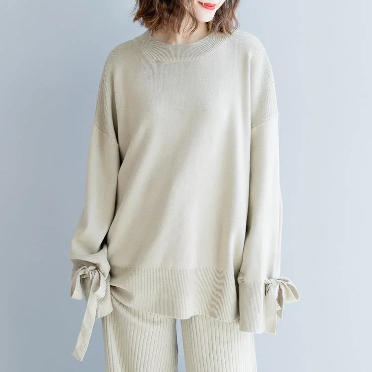 High - Low Hem Women's Cashmere - Blended Sweaterswarm beige sweater Loose fitting o neck knitted blouses New tie cuff blouse High - Low Hem Women's Cashmere - Blended Sweaterswarm beige sweater Loose fitting o neck knitted blouses New tie cuff blouse