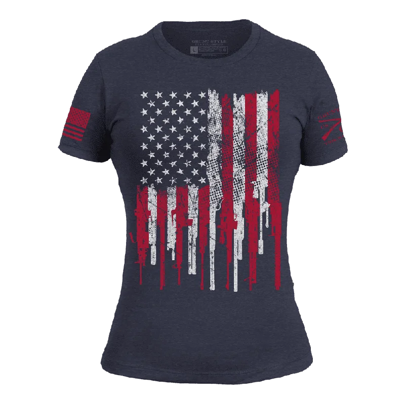 Puff Sleeve Women T Shirt for a Fashion - Forward LookWomen's 2A Stars and Stripes Slim Fit T-Shirt - Midnight Navy