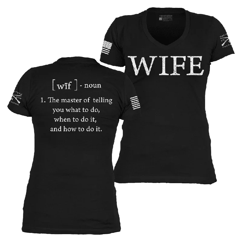 Moisture - Wicking Women T Shirt for Active LifestylesWomen's Wife Defined V-Neck - Black Moisture - Wicking Women T Shirt for Active LifestylesWomen's Wife Defined V-Neck - Black