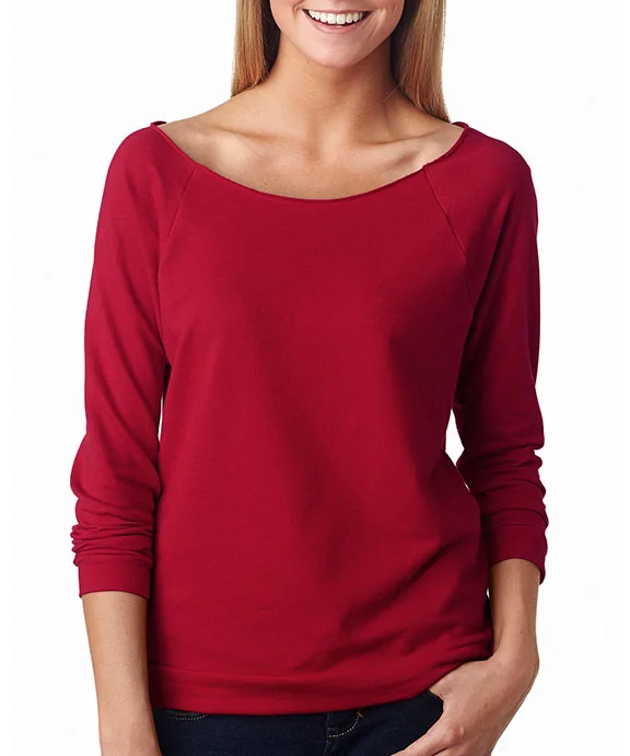 Women's oversized cropped hoodie with drawstrings for a trendy look6951 Next Level Ladies' Terry Raw-Edge 3/4-Sleeve Raglan Shirt | Scarlet Women's oversized cropped hoodie with drawstrings for a trendy look6951 Next Level Ladies' Terry Raw-Edge 3/4-Sleeve Raglan Shirt | Scarlet