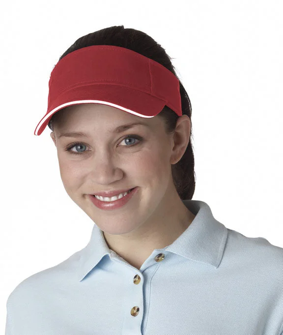 Women's cropped sweatshirt with a slogan graphic for a fun and expressive look8113 UltraClub Classic Cut Brushed Cotton Twill Sandwich Visor | Red/White Women's cropped sweatshirt with a slogan graphic for a fun and expressive look8113 UltraClub Classic Cut Brushed Cotton Twill Sandwich Visor | Red/White