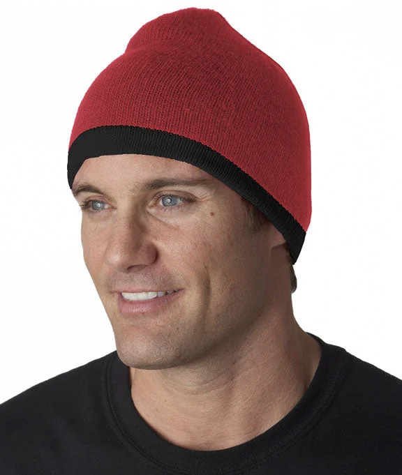 Women's color - block hoodie combining bold hues for a fashion - forward statement8132 UltraClub Two-Tone Knit Beanie | Red/Black Women's color - block hoodie combining bold hues for a fashion - forward statement8132 UltraClub Two-Tone Knit Beanie | Red/Black