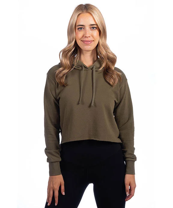 Women's pullover hoodie with a side slit for a modern and relaxed fit9384 - Next Level Ladies Cropped Pullover Hooded Sweatshirt | Military Green Women's pullover hoodie with a side slit for a modern and relaxed fit9384 - Next Level Ladies Cropped Pullover Hooded Sweatshirt | Military Green